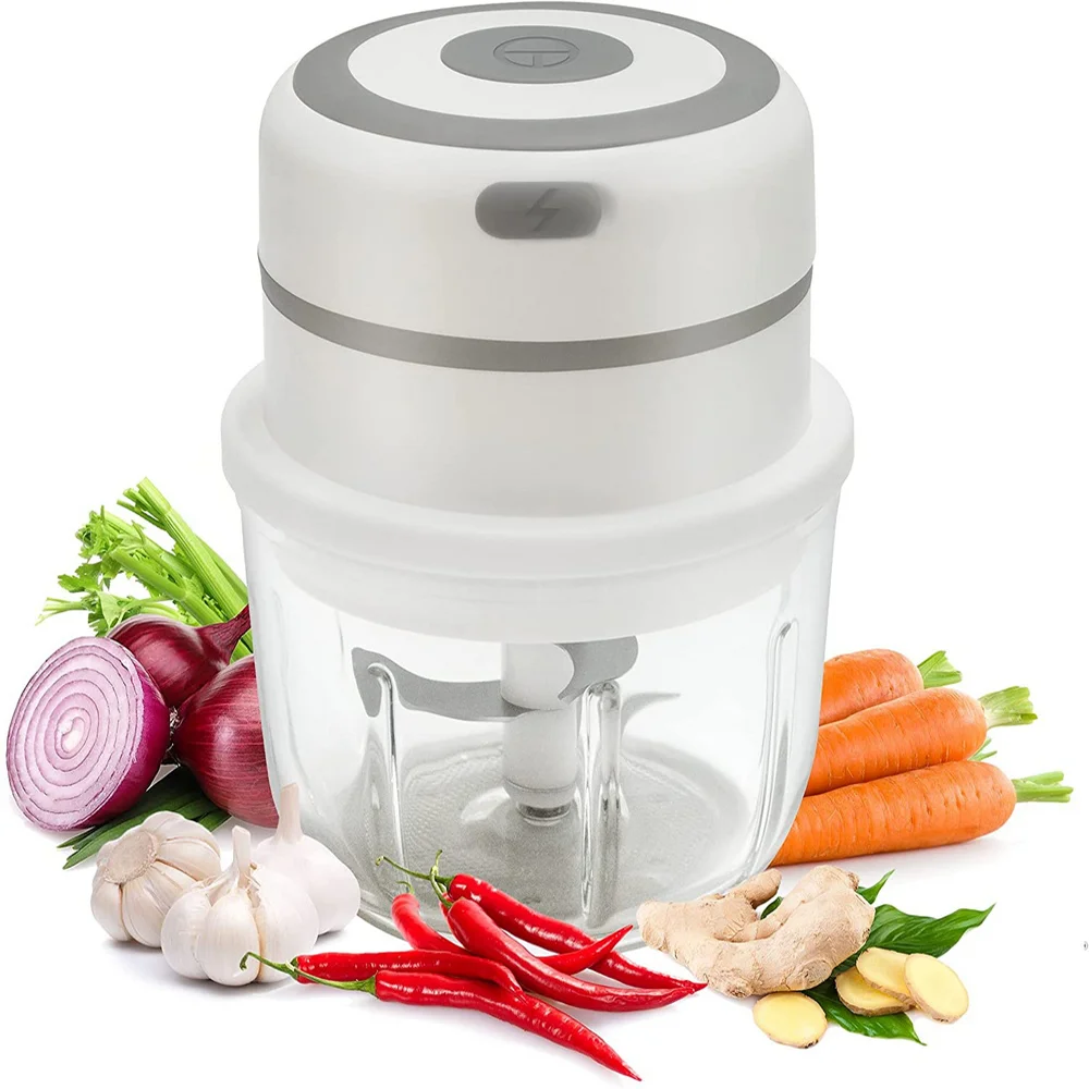 Electric Onion Chopper, Rechargeable 300ML Mini Food Processor with Sharp Blades & BPA Free Glass Bowl , Portable Mini Food Cho