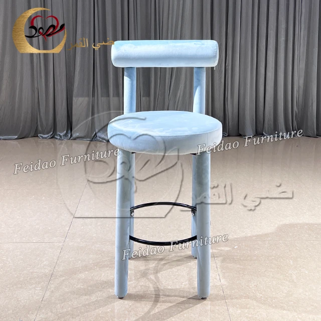 Hotel party modern comfortable high leg blue velvet bar stool chairs