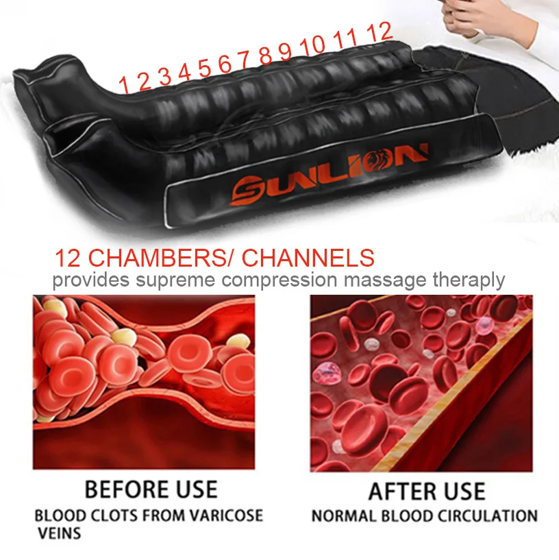 VU-IPC12B portable rechargeable air compression therapy system for rapid pneumatic recovery boots