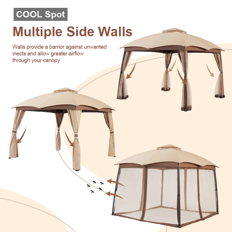 Professional Manufacturer Premium Freestanding Dome Double Roof Patio Gazebo With Netting For Villa Hotel