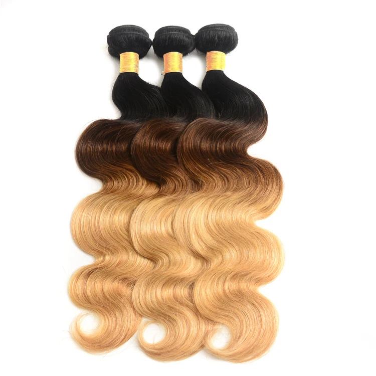 Brazilian hair weaving  cuticle Aligned 1b 4 27 ombre 3 tone color virgin human hair body wave