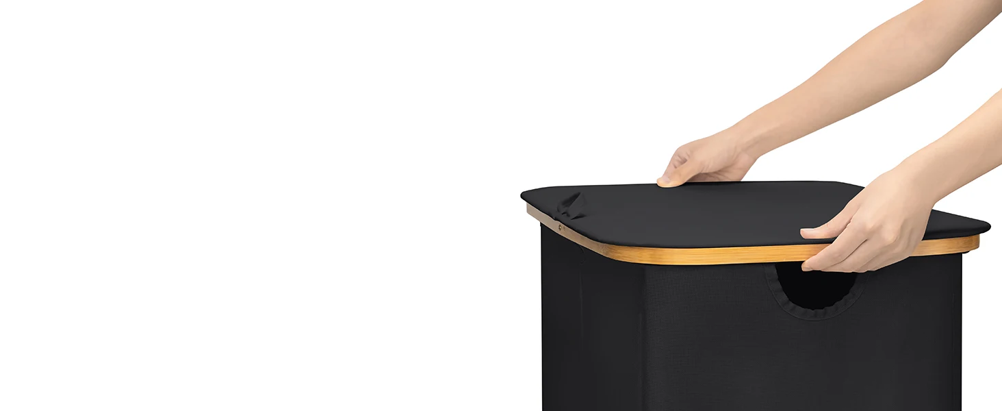 150L Double Laundry Hamper with Lid,Large Laundry Basket with Bamboo Handle and Removable Laundry Bag
