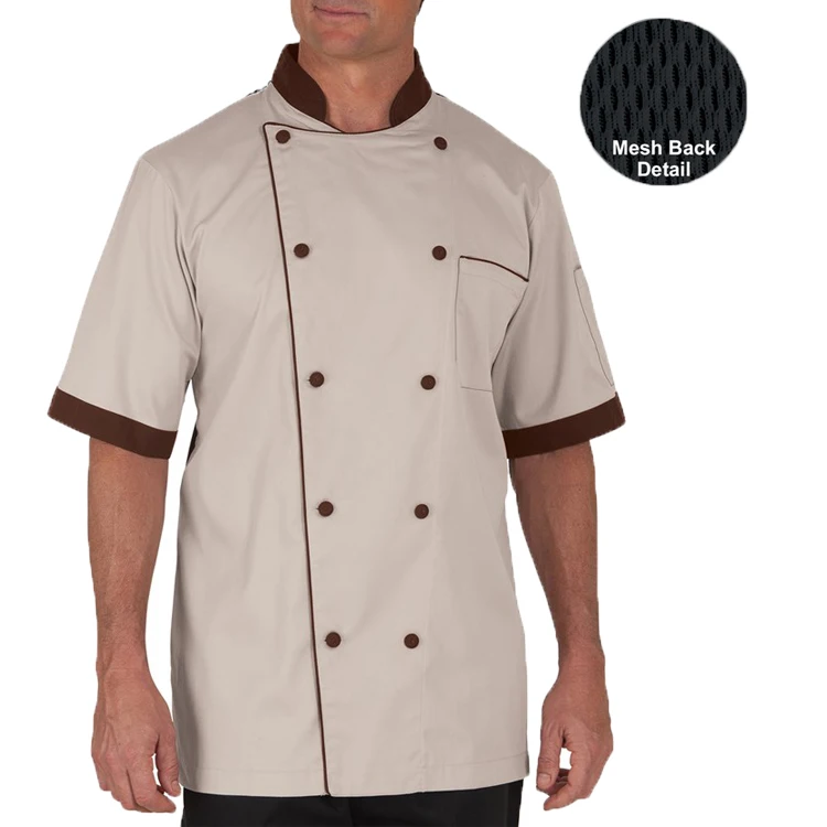 Оптовая продажа, летняя мужская традиционная форма шеф-повара суши, белая сетчатая куртка с коротким рукавом и полуспинкой для ресторана