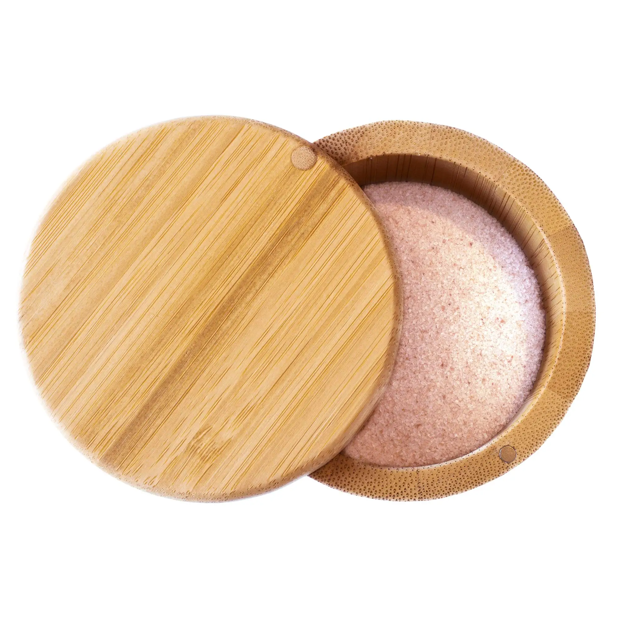 Bamboo Storage box Salt Cellar Round Spice Box Container with Swivel Magnetic lid 6 ounces