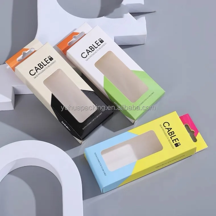 custom logo printed cell phone case packaging box with a hanging hook Mobile phone box with see-through window packaging box