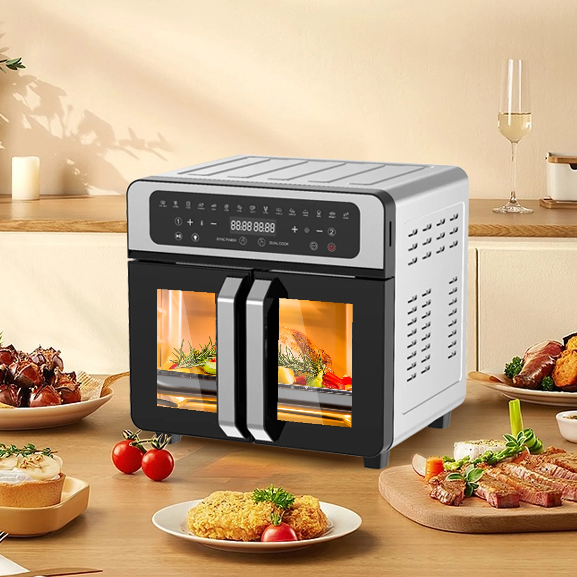 Ce Smart Kitchen Large Capacity Digital Lcd Display Countertop No Oil Convection Oven Electric dual Air Fryer Oven Combo