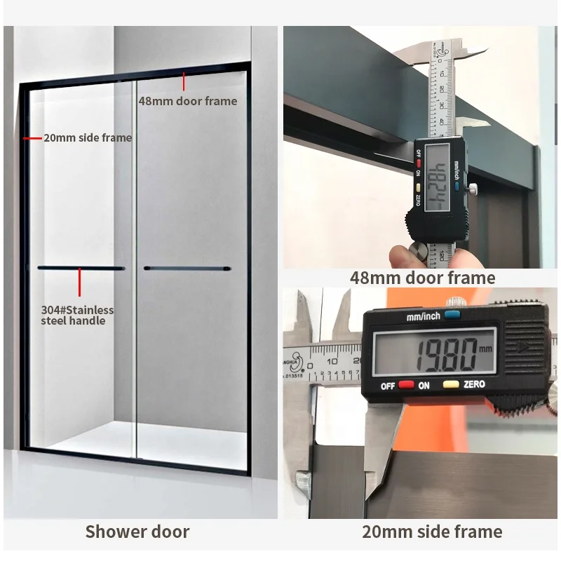 Modern Stainless Customized Frame Polished Hotel Home Bathroom Glass Shower Sliding Door
