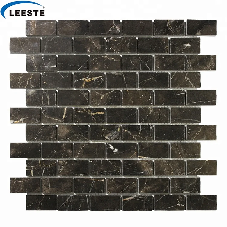 High Quality Bathroom Kitchen room wall floor decoration 1 x 2' Brick China Dark Emperador Marble Mosaic tile