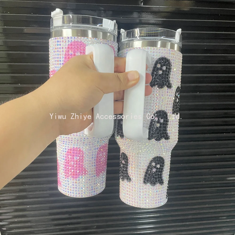 Black Spooky Halloween Full Bling Scream Cup 40 oz Bling Rhinestone Ghost Face Tumbler Cute Ghost Glitter Rhinestone Tumbler