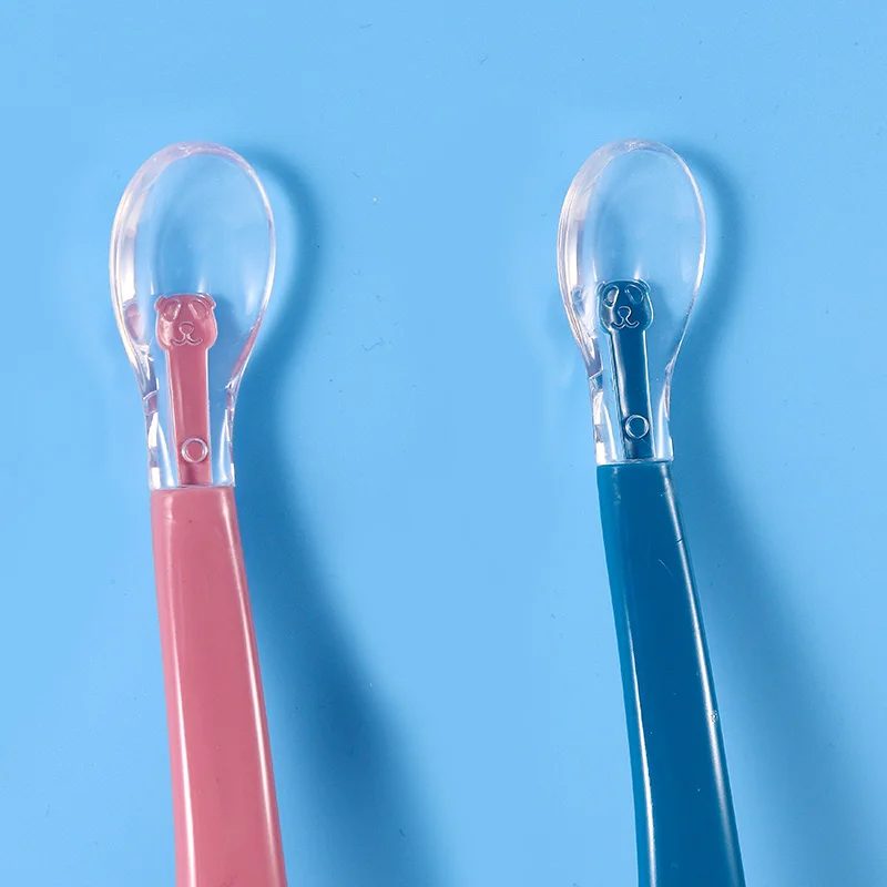 Hot Sale One-piece double heads silicone Temperature Sensing Spoon for baby