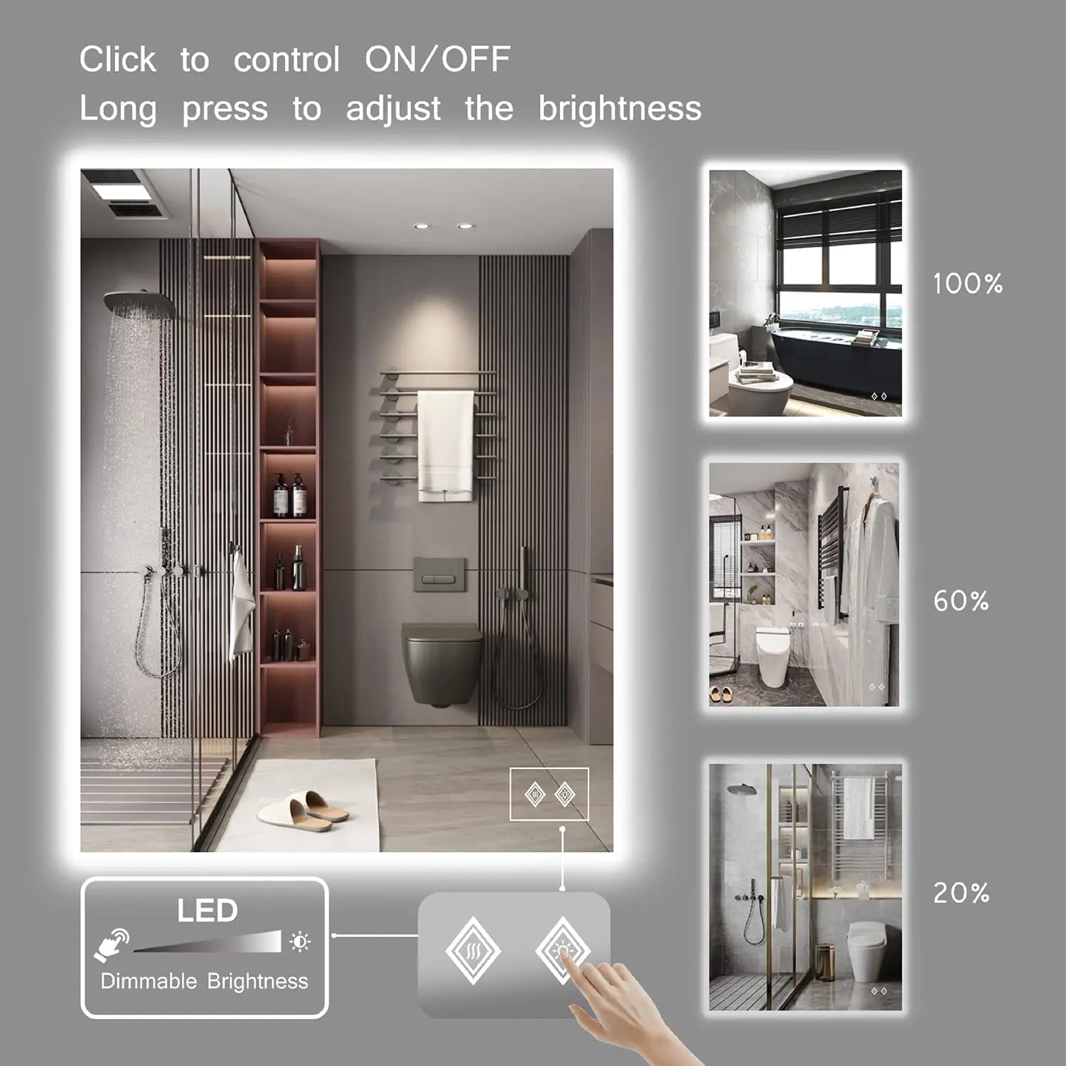 Large Screen Led smart  Backlit Bathroom Mirror Display for hotel