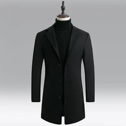 Европейское и американское длинное шерстяное пальто для мужчин, плотный зимний мужской тренчкот, облегающее пальто