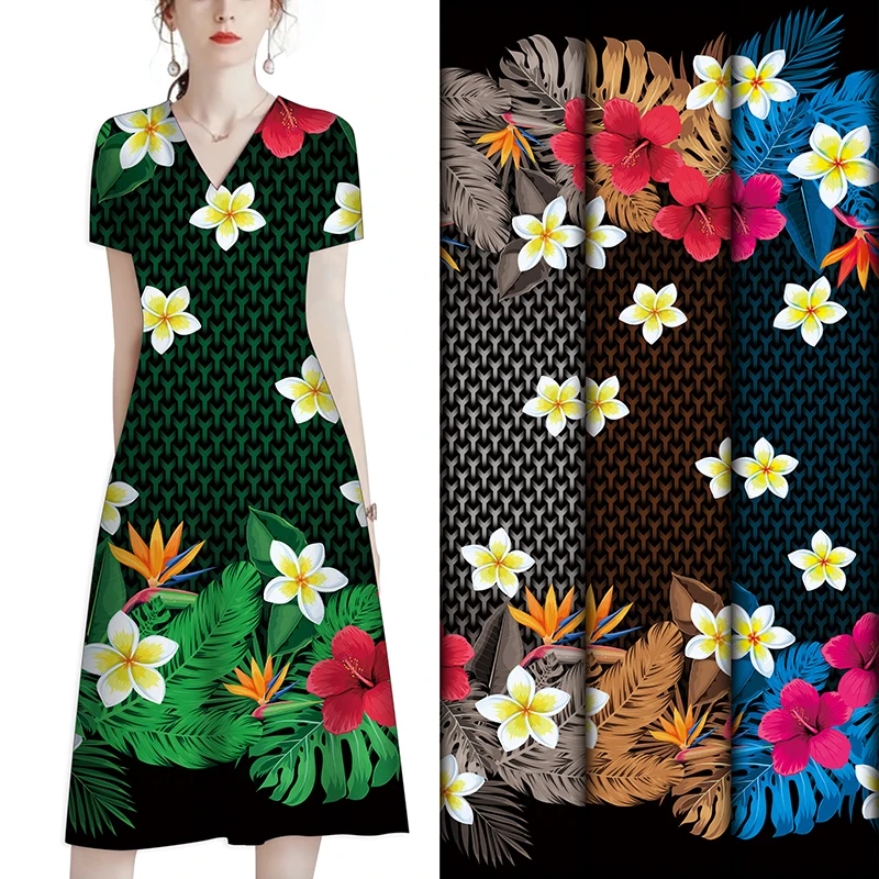 China Fabric Factory Accepts Custom Design Red Hibiscus Flower Print Rayon Fabric For Islander Style Dresses