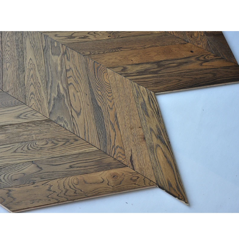 Factory wholesale wax oiled natural oak chevron flooring deep brushed engineered oak parquet flooring