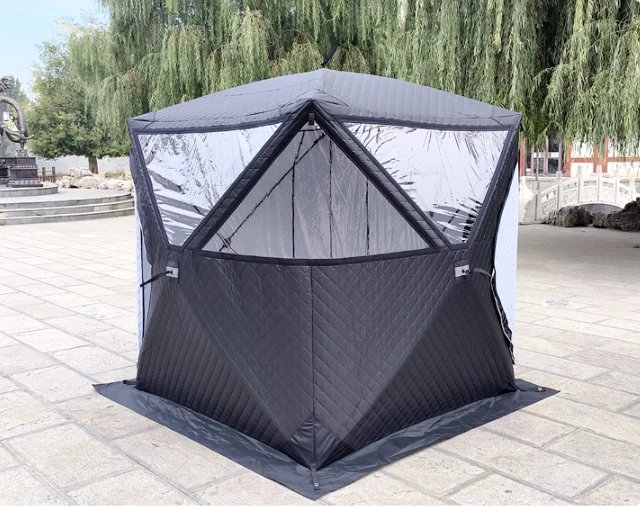Outdoor Automatic Pop up Three layer Thicken Sauna Tent Camping Ice Fishing Tent Portable Sauna Tent With Large Window