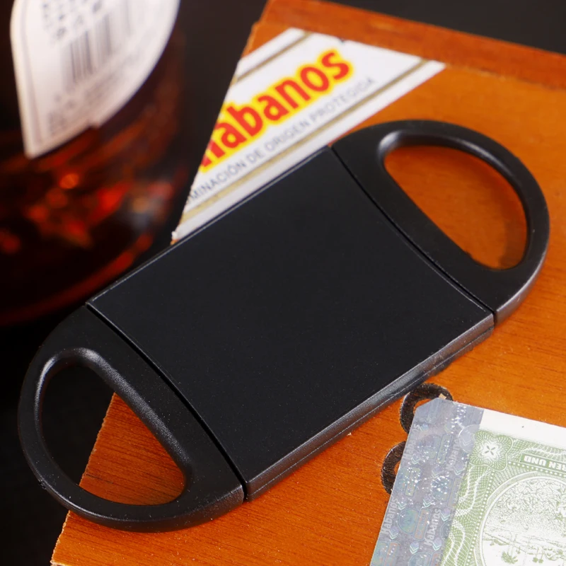 Wholesale Luxury Custom Logo Black Stainless Steel Double Blade Guillotine Cigar  Cutter for Cigar User