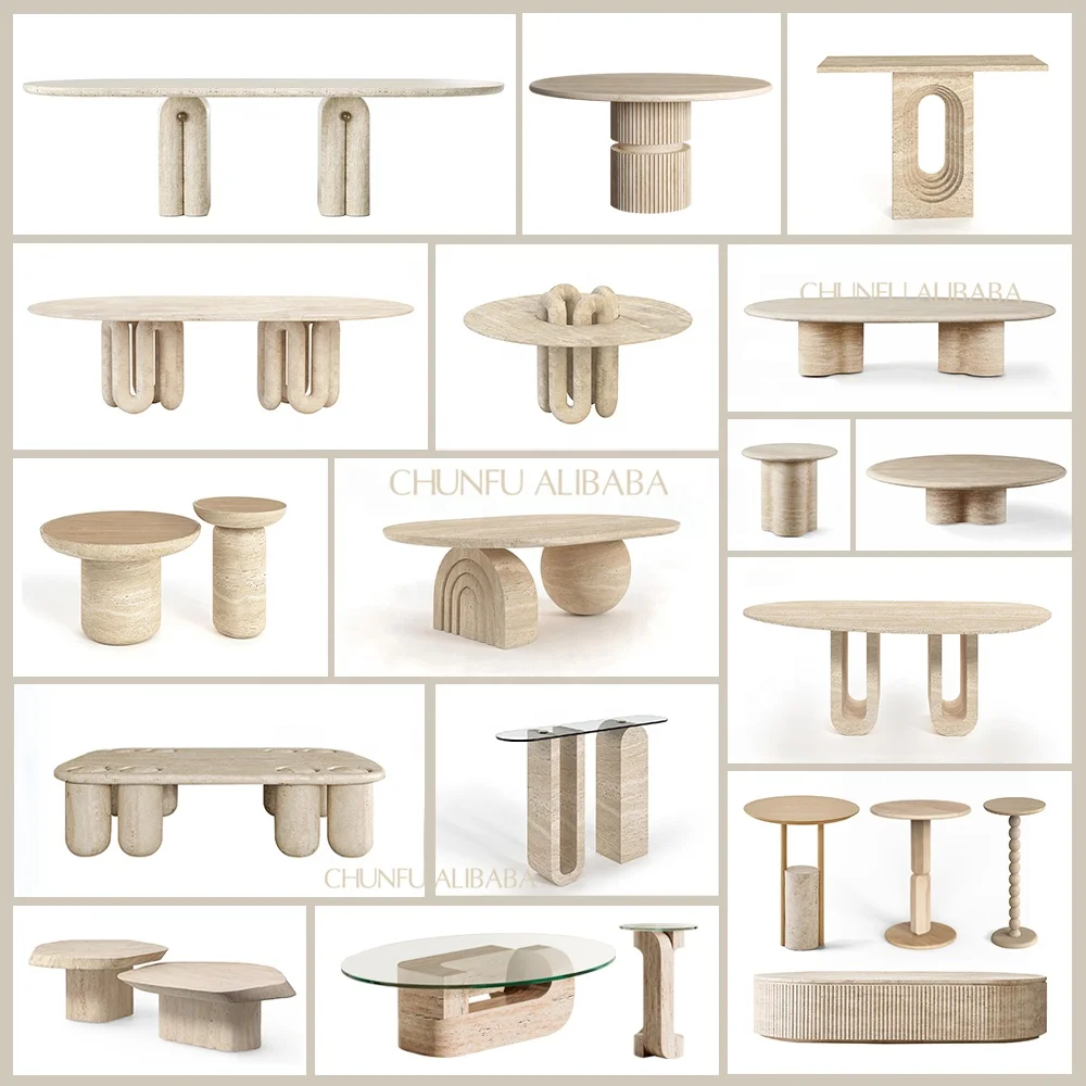 OEM New arrival wholesale contemporary round living room furniture limestone solid wood table top marble travertine coffee table