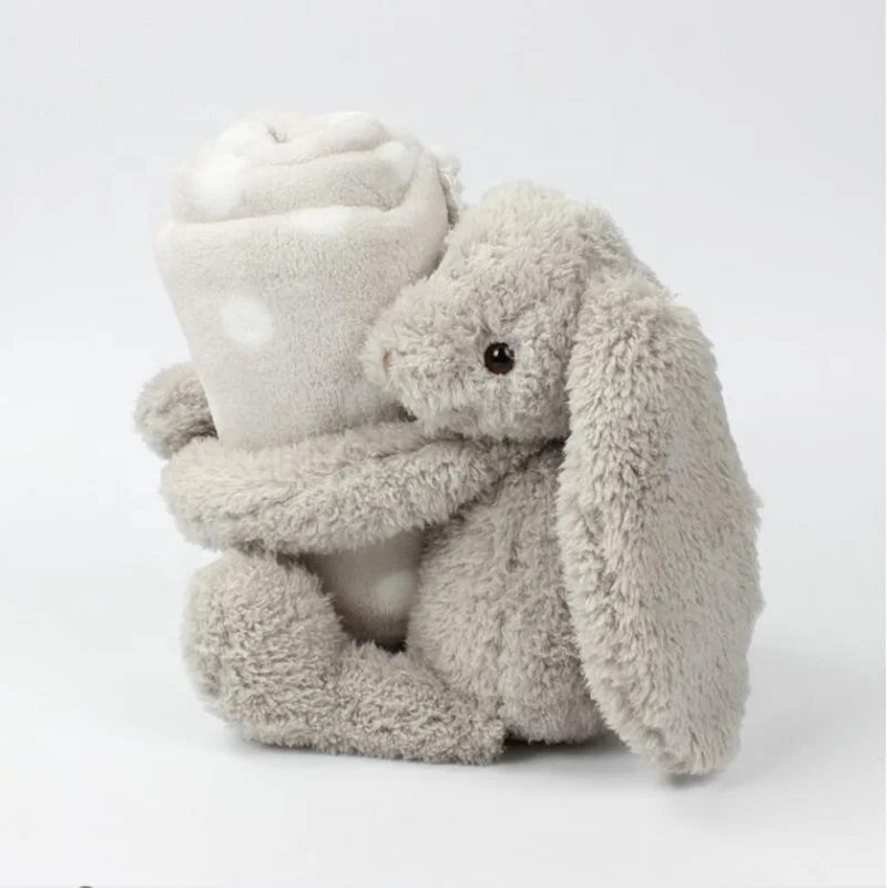 Baby security soft rabbit soft blanket  stuffed rabbit animals super soft plush toy blanket animal shaped baby plush blanket