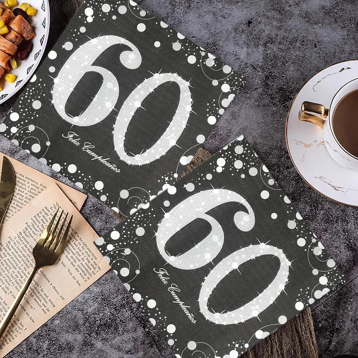 60th Birthday Theme Party Silver Number Pattern Paper Towels Year End Party Disposable Rose Red Napkins