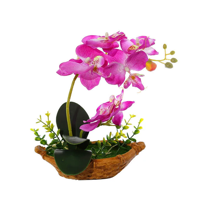 MACTING Artificial Phalaenopsis Orchid with Cement Potted Flower Artificial Home Plant Decoration