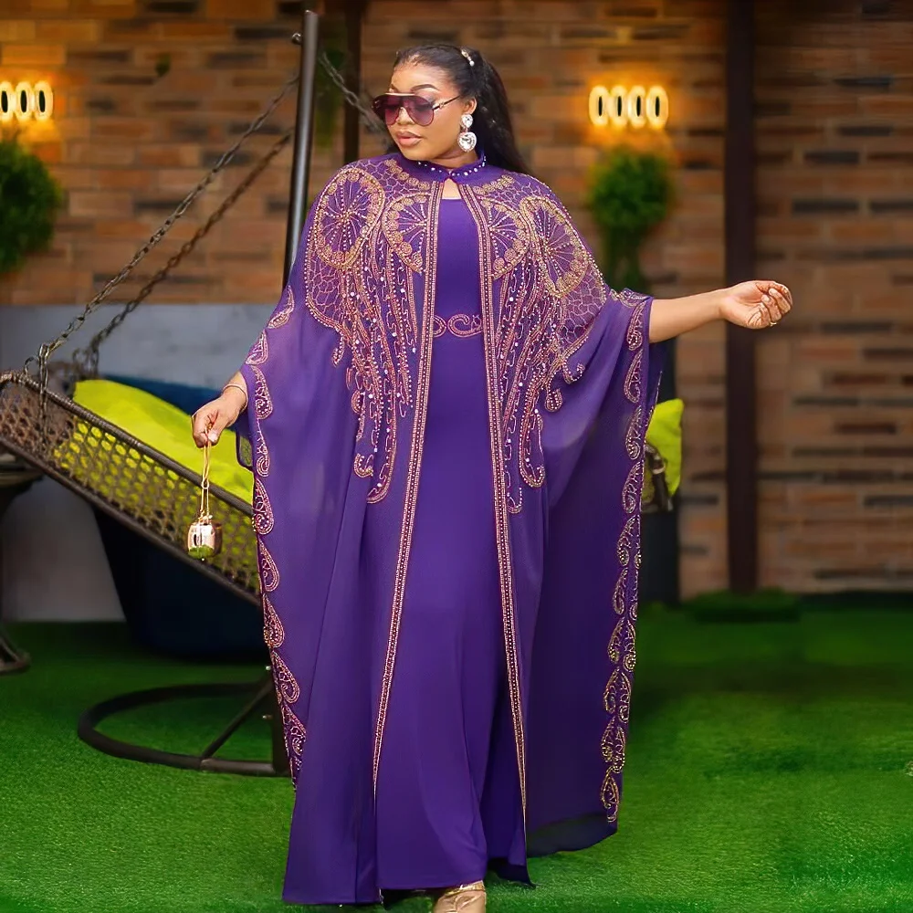 extravagant africa clothing long dresses women Luxury rhinestone dress two-piece african dresses