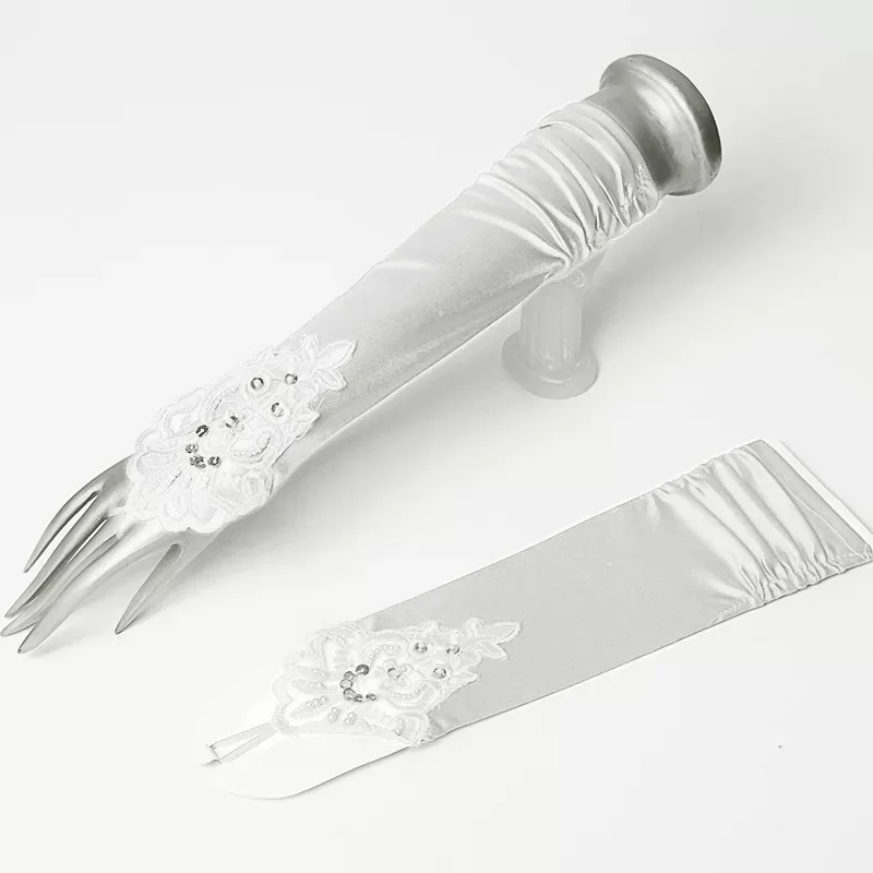 Fingerless Long White Gloves Pierced Elbow Length Satin Gloves Opera Evening Party 1920s Gloves for Women