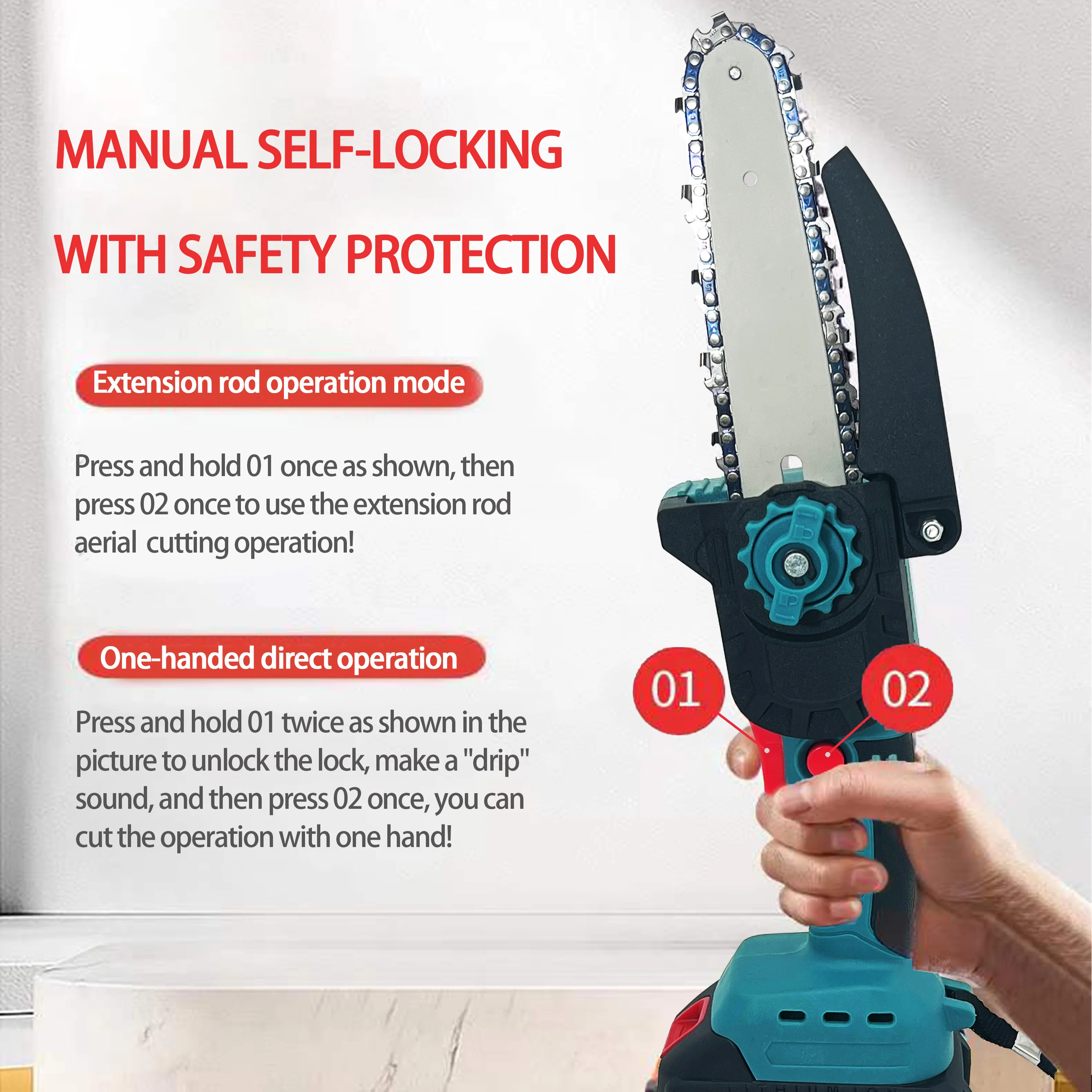 WOSAI CHINA 20V 2.6M Reach Pole Chainsaw Brushless Cordless Lithium Battery Garden Tool Chainsaw