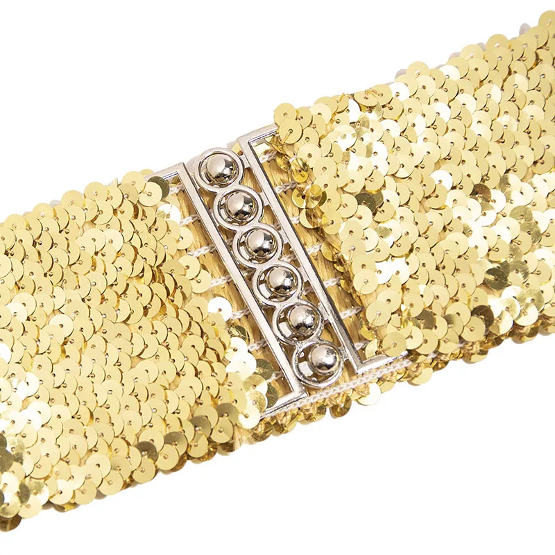 New Fashionable 2.5inch Fish-scale Shiny Sequins Custom Elastic Waistband for Dance Party