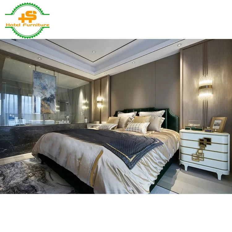 HS-N11 European style luxury China custom 5 star Hilton king size bed wood hotel bed room furniture