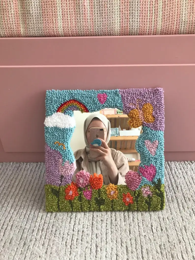 Highly recommend thoughtfully packaged mug rug punch needle tufted mirror for a great gift