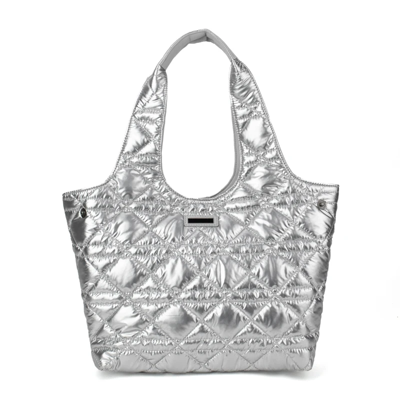 Customized Logo Quilted Puffy Carrier Large Personalized Initial Soft Nylon Puffer Bag Gift Shoulder Tote Puff Bag For Women