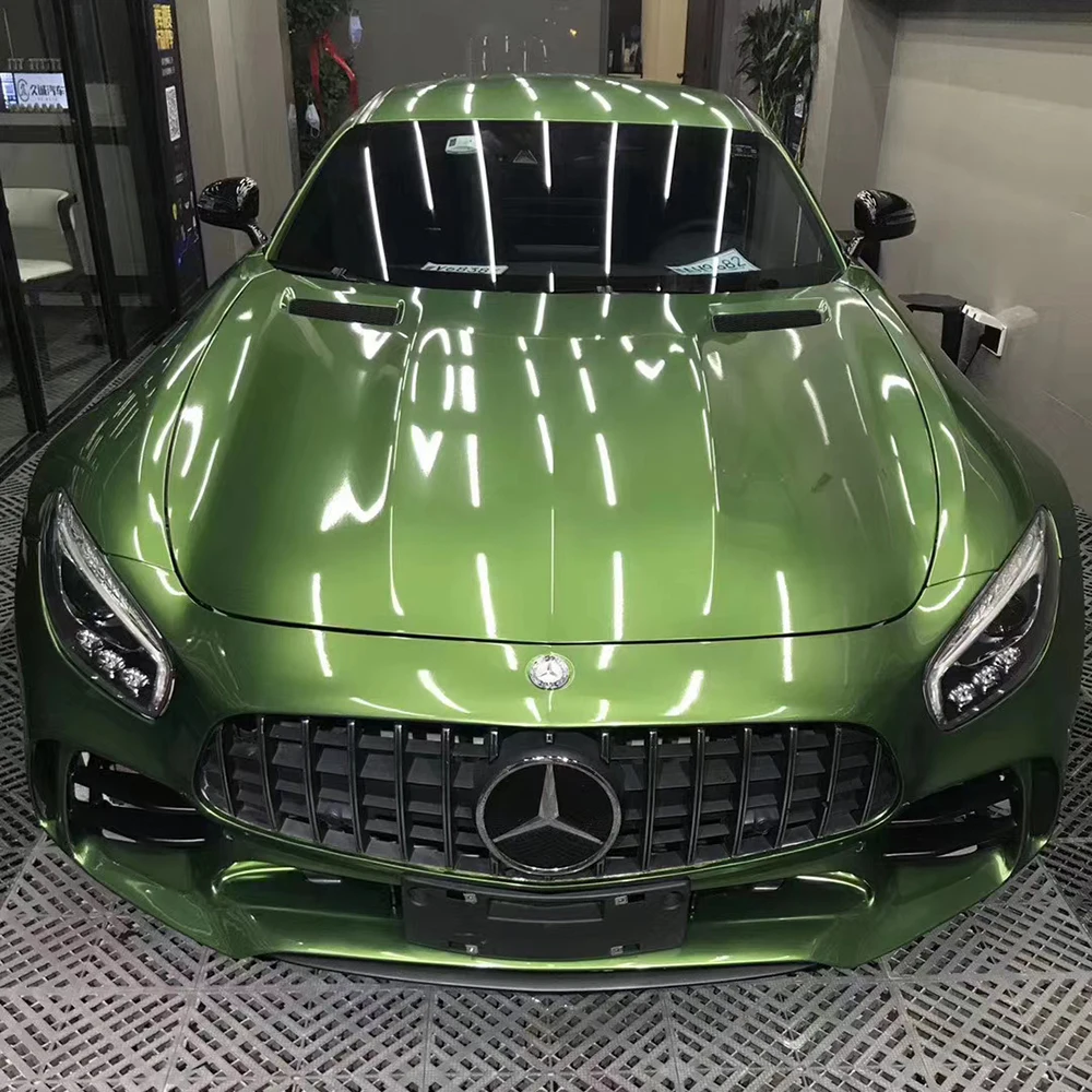 TSAUTOP 1.52*18m Automotive Vinyl Wrap Super Glossy Metallic Mamba Green Vinyl Car Wrapping film