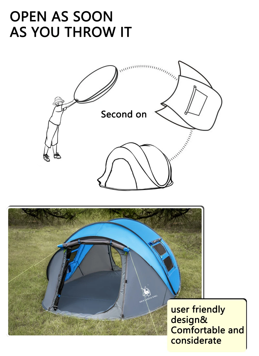 Family Waterproof Automatic Popup Camping Tent Easy Quick Setup Luxury Camping Outdoor Tent