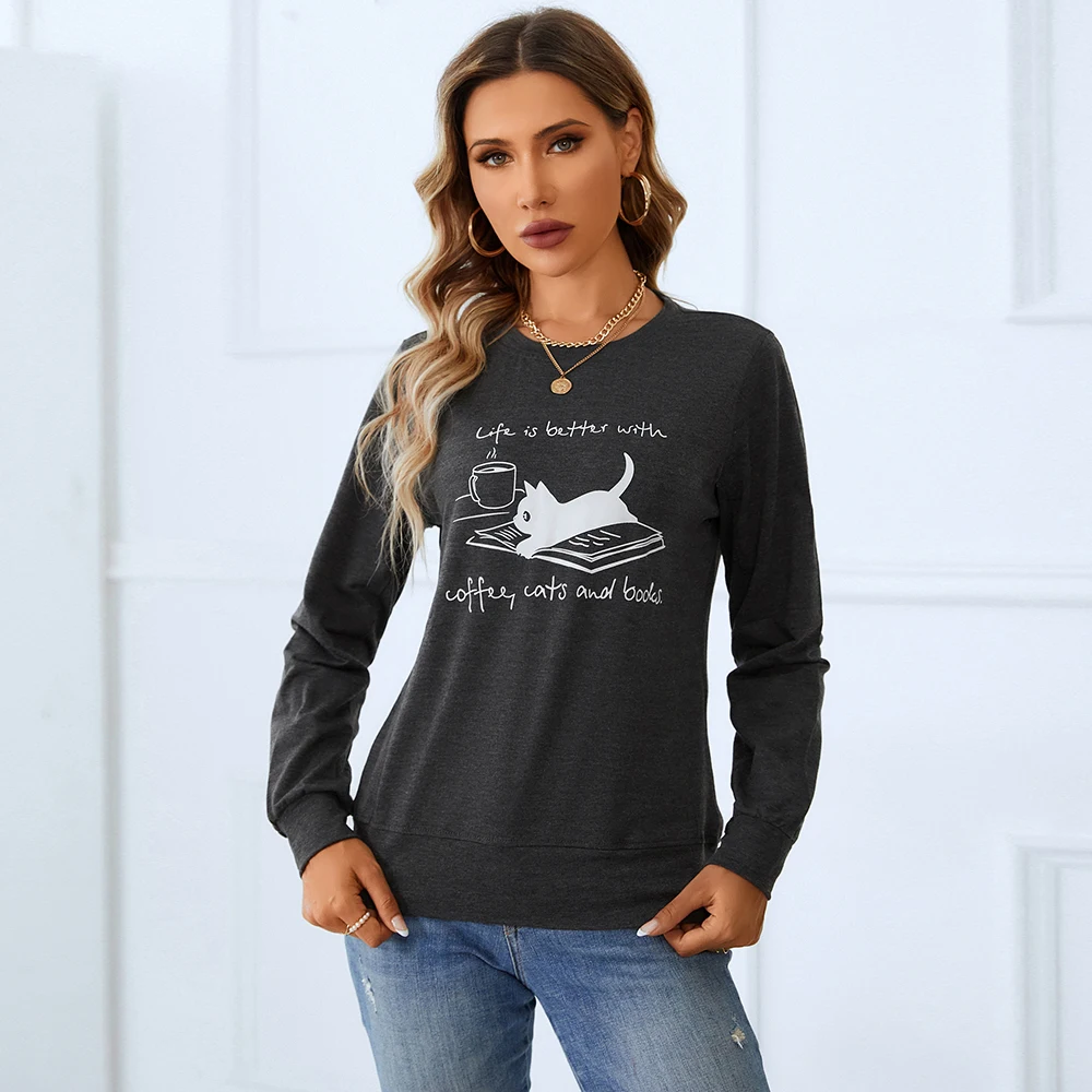 Женский топ на заказ, свитшот с длинным рукавом и круглым вырезом