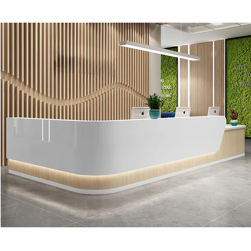 Original Factory L Shape Reception Desk Beauty Salon Hot Pink