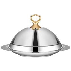 Wholesale luxury  food plate with lid dinner platter with cover  stainless steel serving serving tray with dome cover