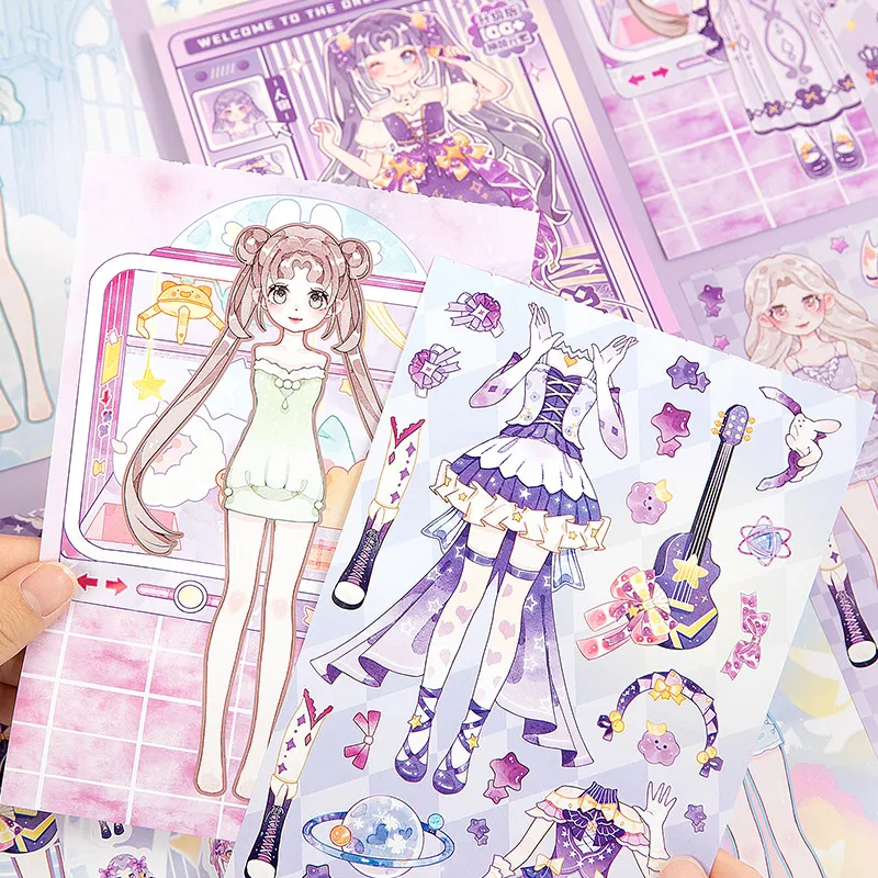 Cartoon Girl Dress Up Stickers Book Decorative Kawaii Style Self Adhesive Die Cut Sticker