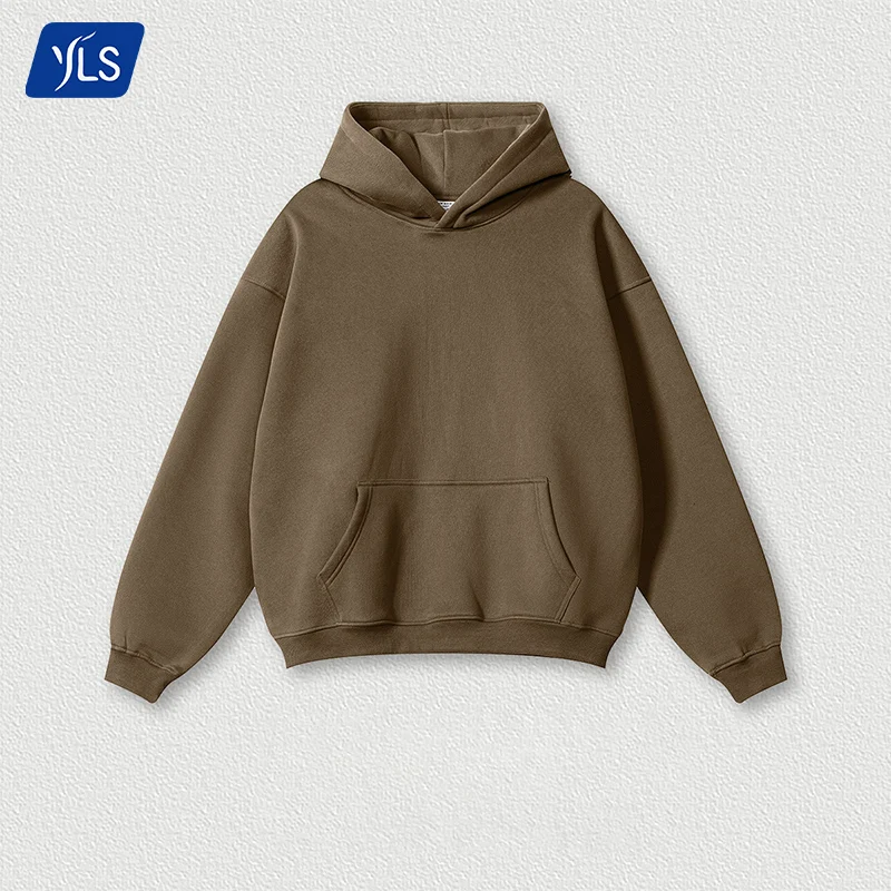 YLS Boxy Fit 345gsm Custom Blank Hoodies Unisex Oversized Lightweight 42% Cotton and Polyester No String Double Layer Hoodie