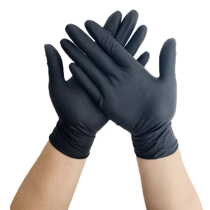 Disposable Black Diamond Pattern Nitrile Gloves Diamond Pattern Non-Slip Kitchen Cleaning Industrial Safety Nitrile Gloves