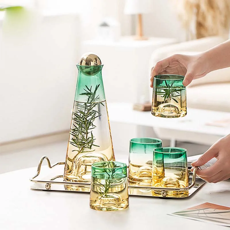 1.1L Glass Pitcher With Bamboo Stainless Steel Lid Hot Cold Water Jug Water Gug Glass Water Jug Set With Handle