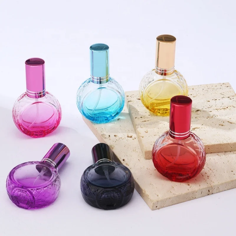Wholesale hot sale empty luxury flat glass perfume spray bottle 12ml mini colorful cute glass perfume bottles for kids