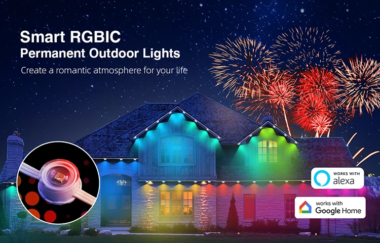 Luxfond Reliability Party 100ft Smart RGBIC Outside  With 72 Scene Modes, IP67 Waterproof Eaves  For  House