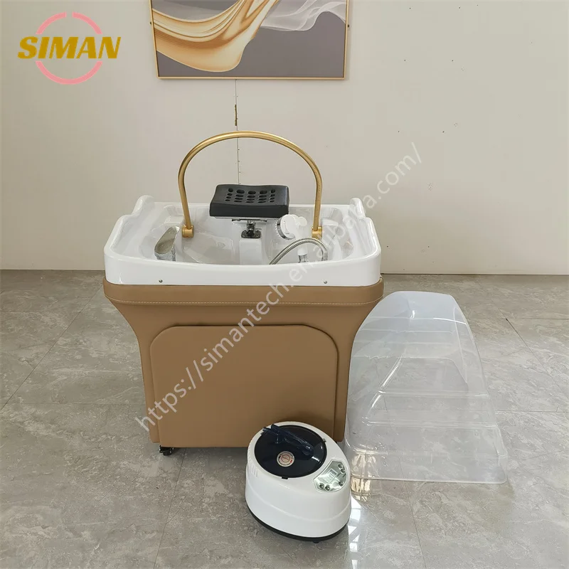 Siman Portable Shampoo Bowl Factory Wholesale Adjustable Shampoo Basin Pipes Connected Sink With Steamer and Steaming Hood