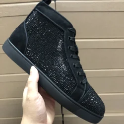 Wholesale Leather High Top Rhinestones Brand Mens Red Bottoms Spikes Shoes Famous Brands Luxury Designer Sneakers for Women