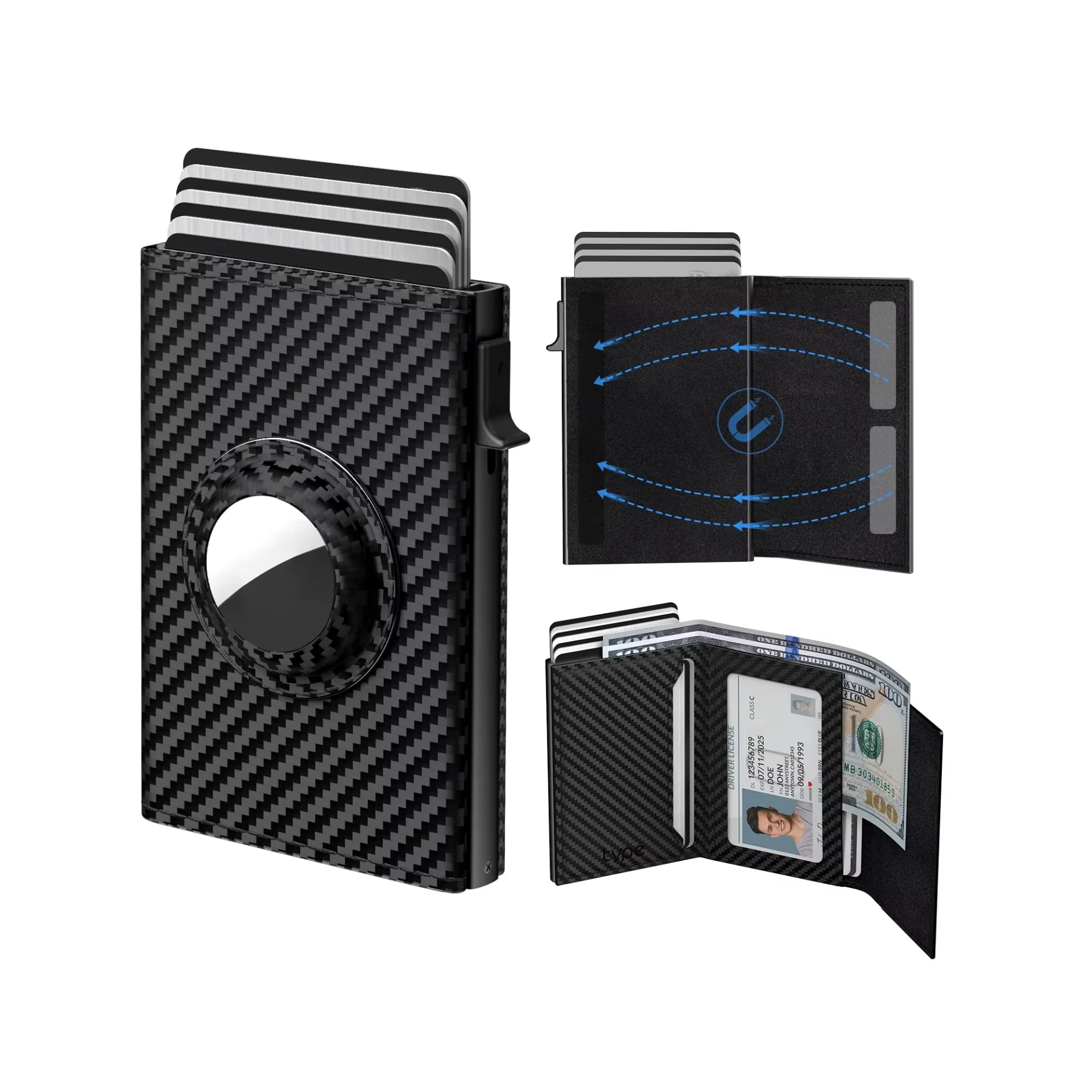 Custom Logo RFID Blocking Pop Up Credit Card Holder Wallet Slim Carbon Fiber PU Leather Metal Aluminum Mans Tri-fold Wallet