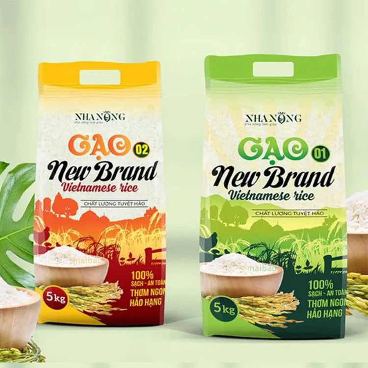 Custom Printed Eco Friendly Biodegradable PLA PBAT Bopp 1kg 5kg Thai Basmati Empty Laminated Packaging Plastic Rice Bag For Sale