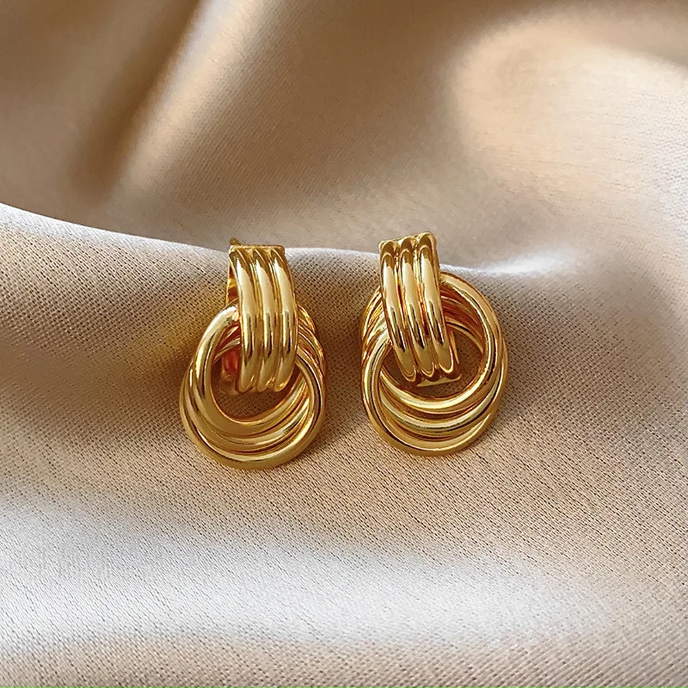 2024 Wholesale New Geometric Multi-Layer Earrings 18K Gold Plated Vintage Pendant Earrings Jewelry