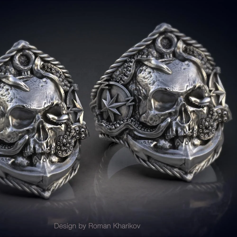 
YiYuan custom jewelry silver rings for men Vintage Fashion Jewelry Biker Gothic Punk 925 Sterling Silver Skull Ring 