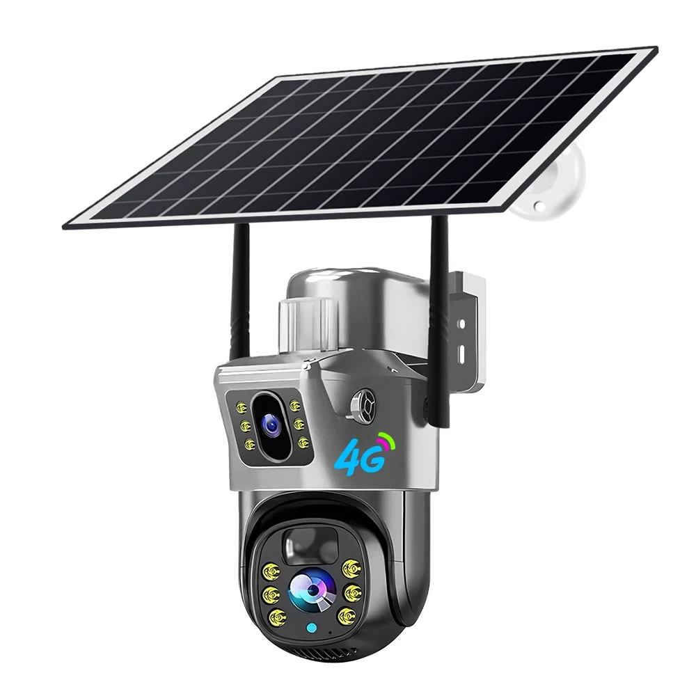 V380 4mp 4G Solar Dual Lens Ptz Camera Cctv Security 4G Outdoor Solar PTZ Camera 4G Dual Lens Solar Security Camera