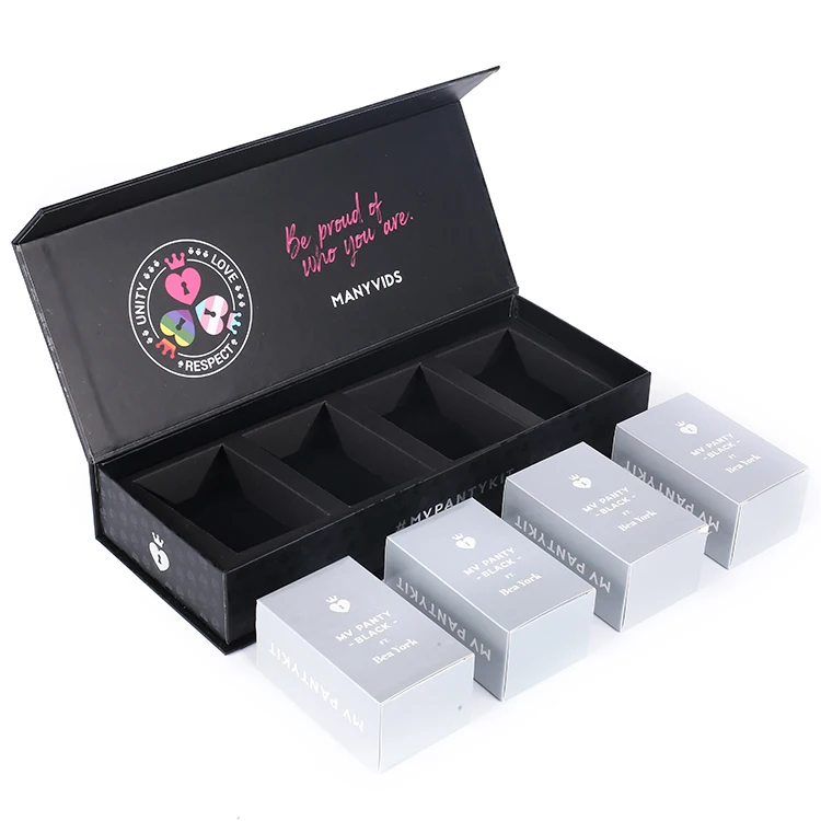 custom printing lady panty gift sets packaging box with paper card insert Black Paper Magnetic Boxes Gifts Packaging